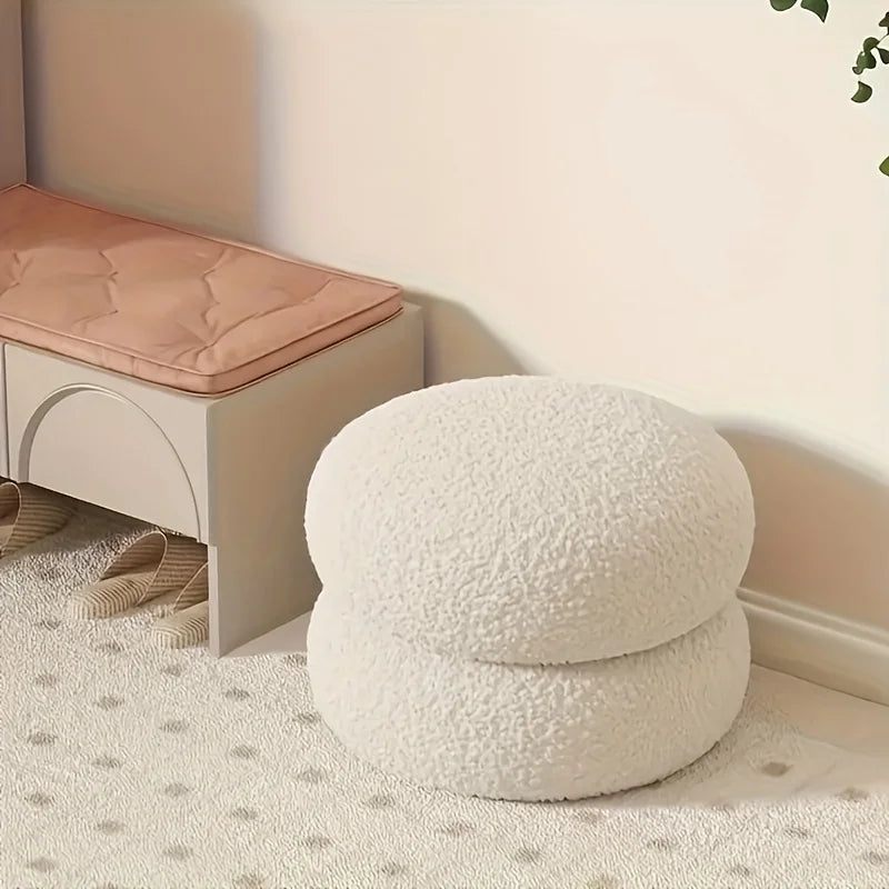 Lamb Wool Round Footstool
