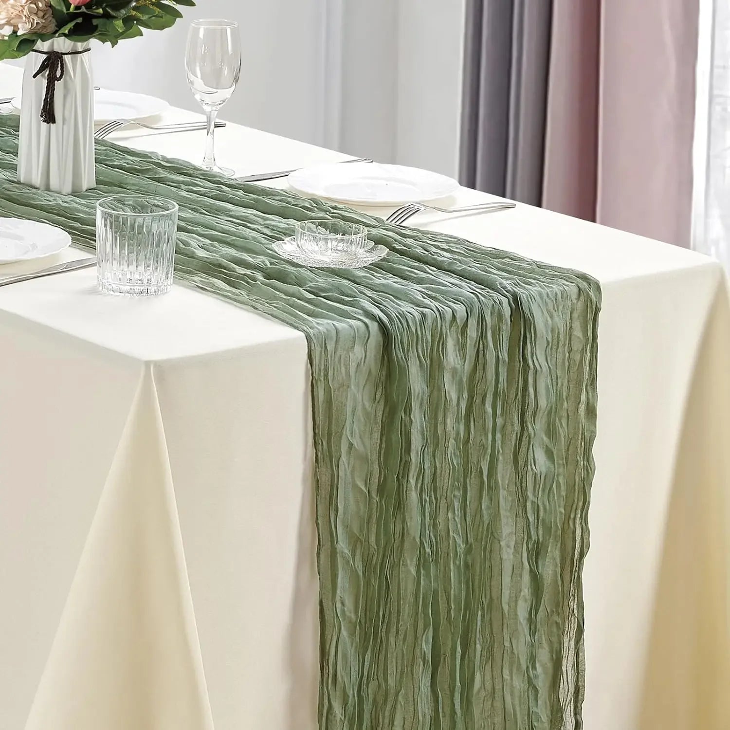 CheeseCloth Table Runner, 40x270cm Boho Gauze Fabric Rustic Sheer