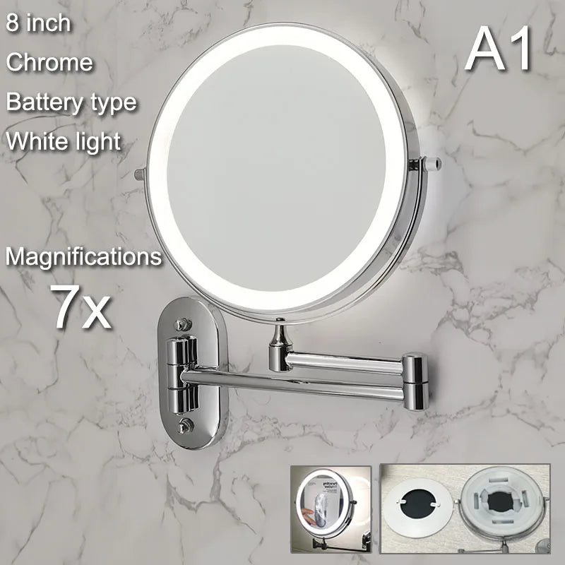 Wall Mounted Folding Makeup Mirror, Double Sided with Fill Light