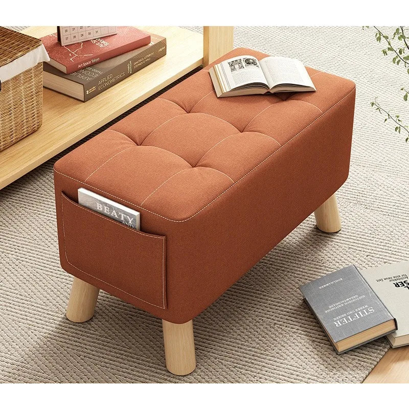 Solid Wood Shoe Changing Stool with Backrest