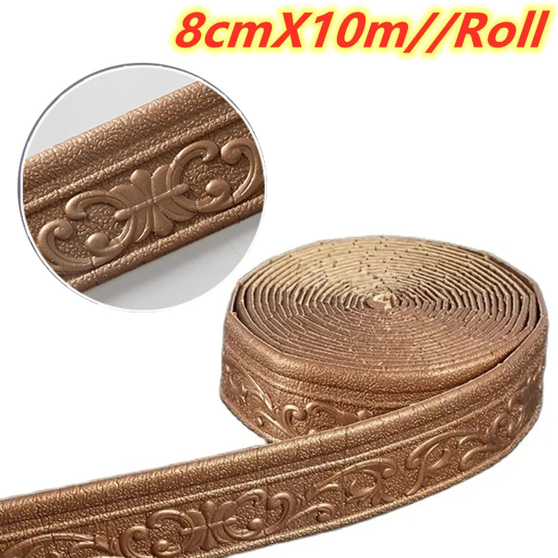 10m/Roll 3D Wall Trim Line Skirting Border Self Adhesive