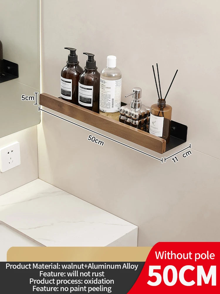 Wood and Aluminum Floating Bathroom Shelf