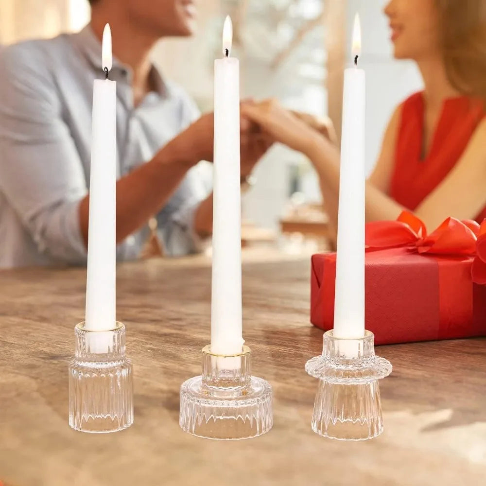 Ribbed Glass Taper Candle Holders