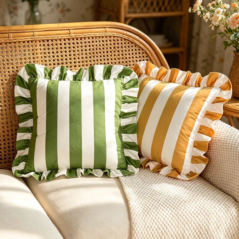 1PC Striped Lace Velvet Pillowcase 18X18Inch Pillowcases Soft Cozy
