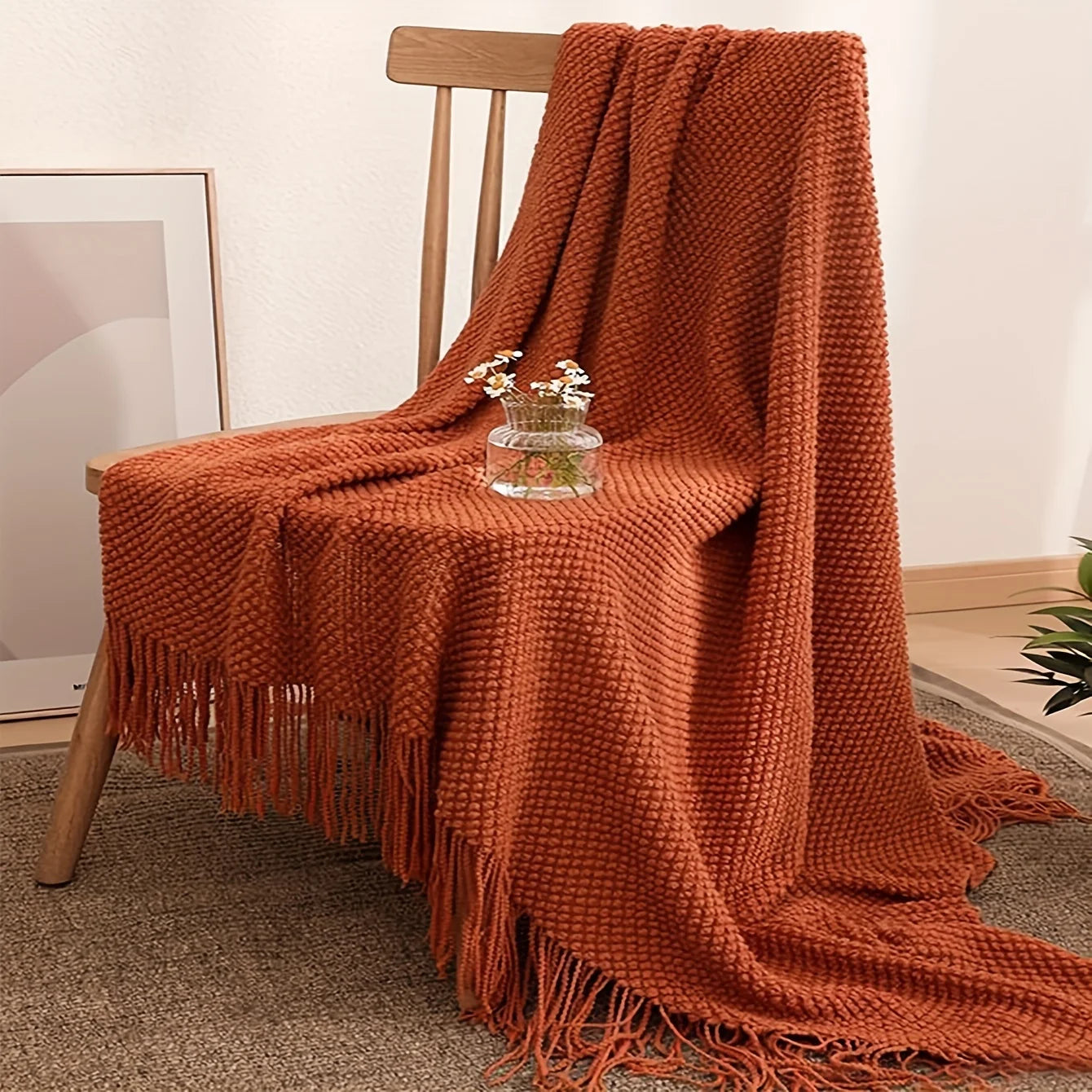 Tasseled Knit Throw Blanket