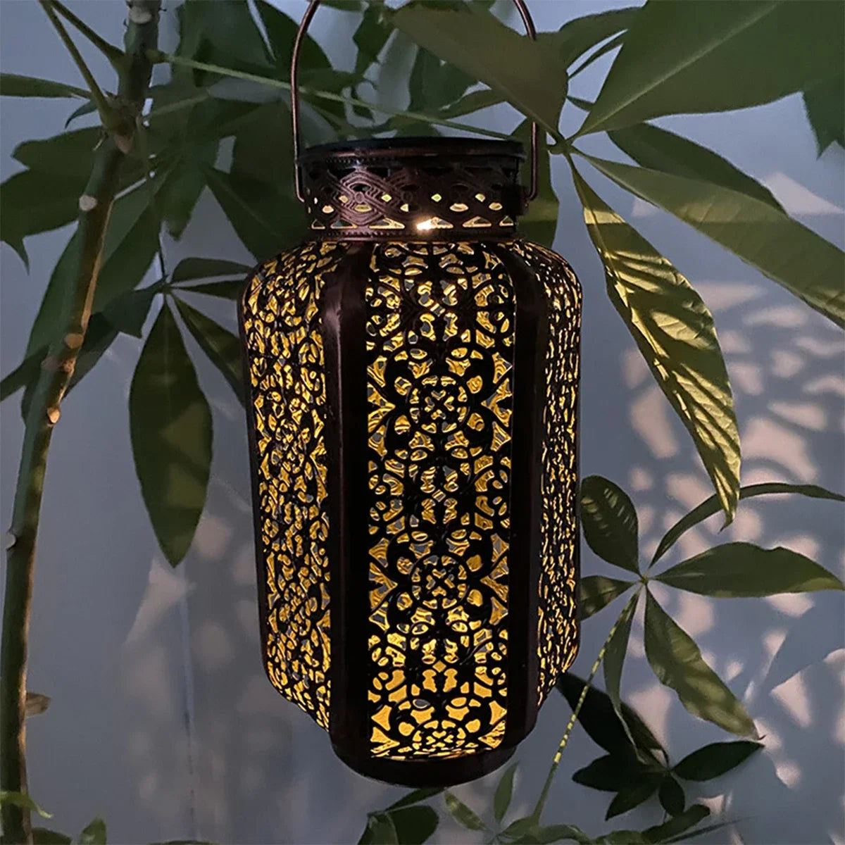 Retro Iron Solar Hanging Lantern with LED Light