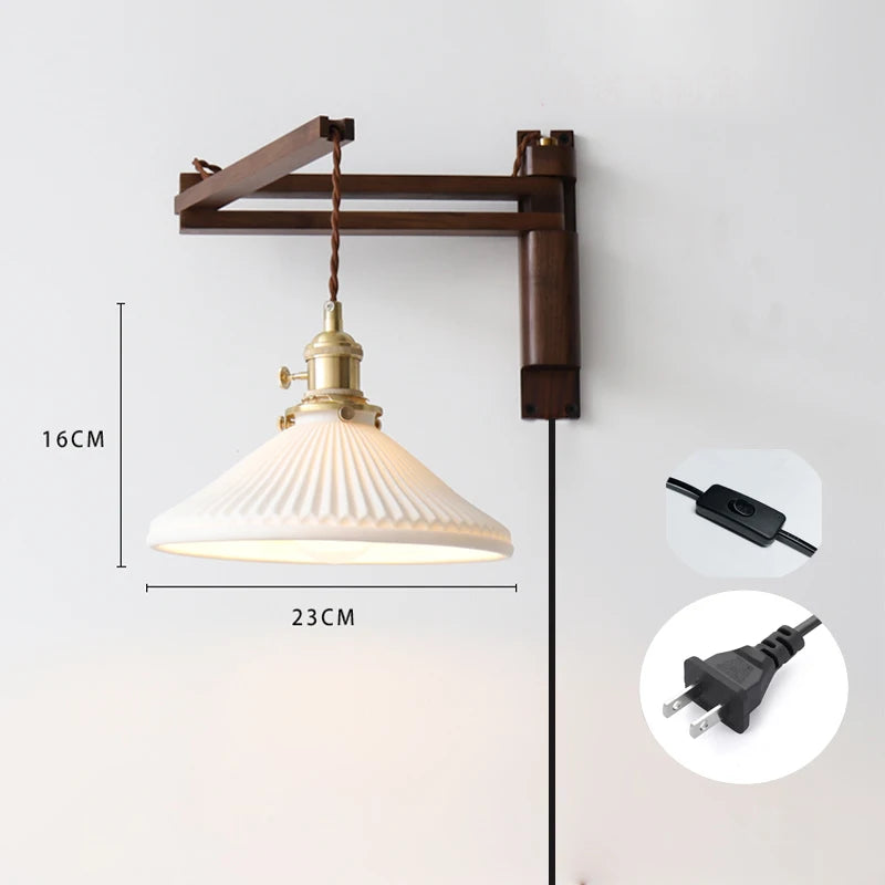 Retro Folding Walnut Wall Lamp