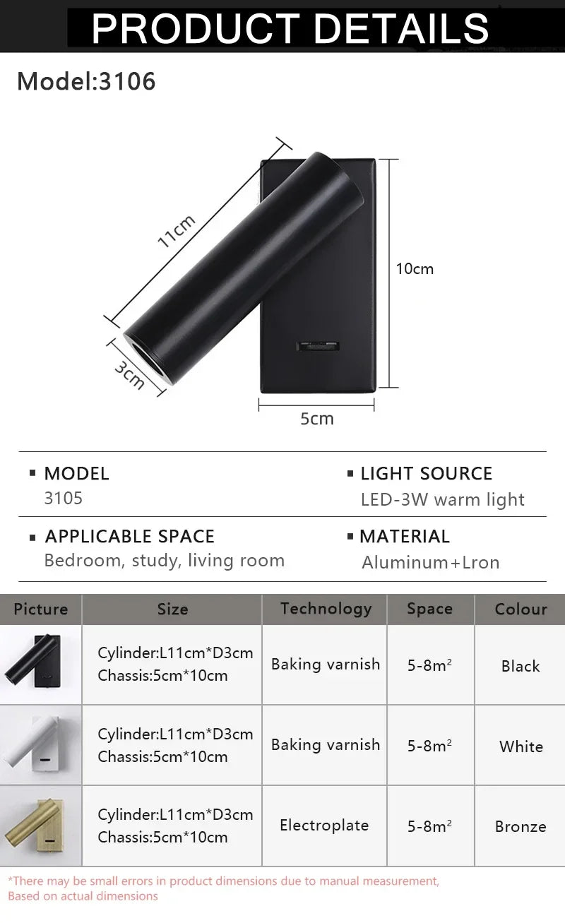 Modern LED Wall lights Rotatable Adjustable Reading Lights Bedroom