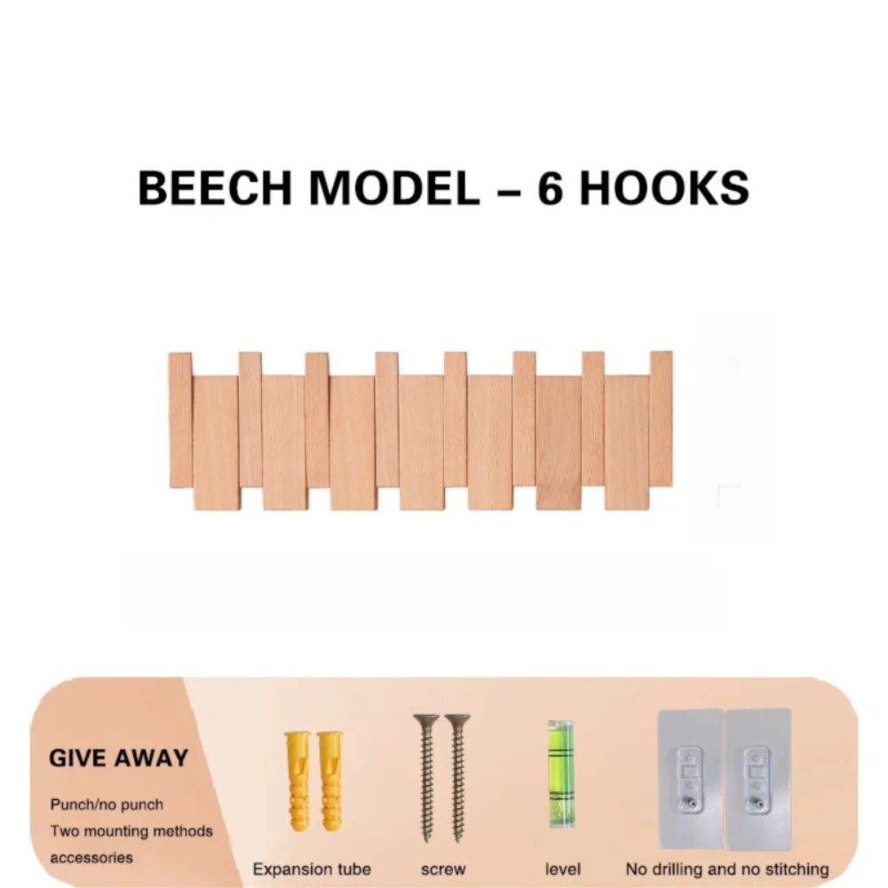 Wooden Wall Coat Rack with 8 Hooks