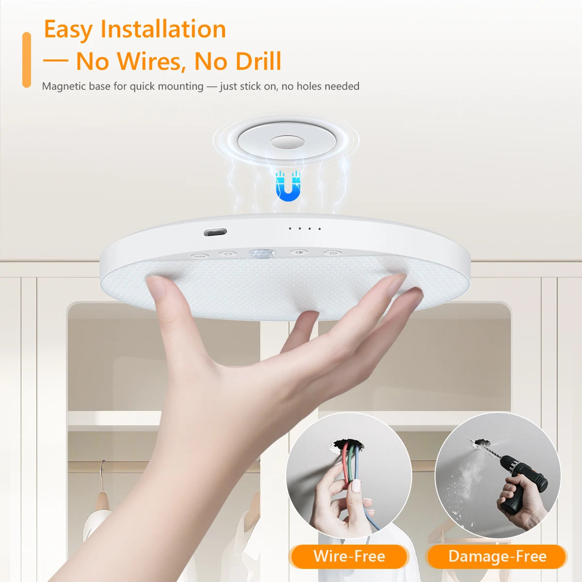 8W Rechargeable Motion Sensor Ceiling Light with Remote 5000mAh battery