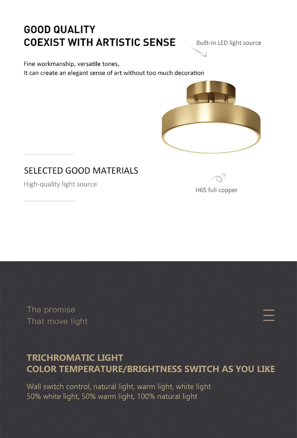 Copper Round LED Ceiling Light