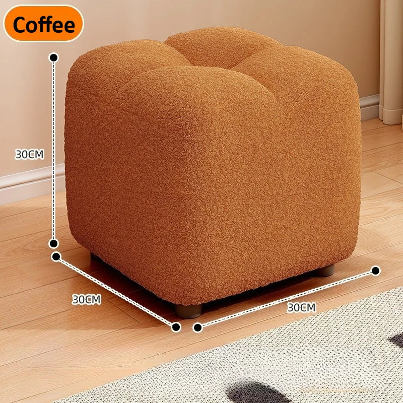 Lamb Wool Pouf Stool, Plush Footstool