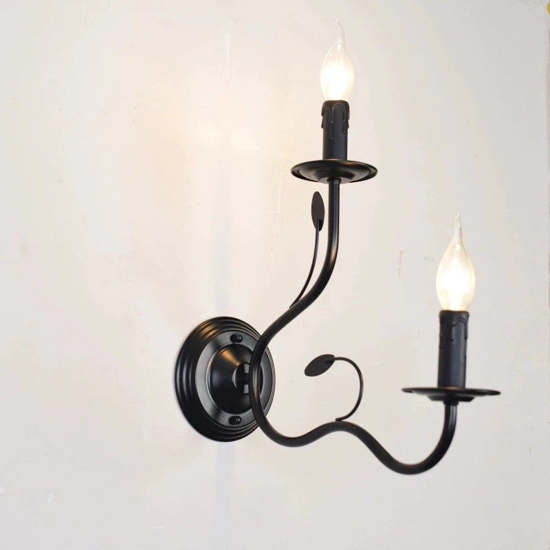 European Retro Wrought Iron Wall Lamp Sconce American Candle Style