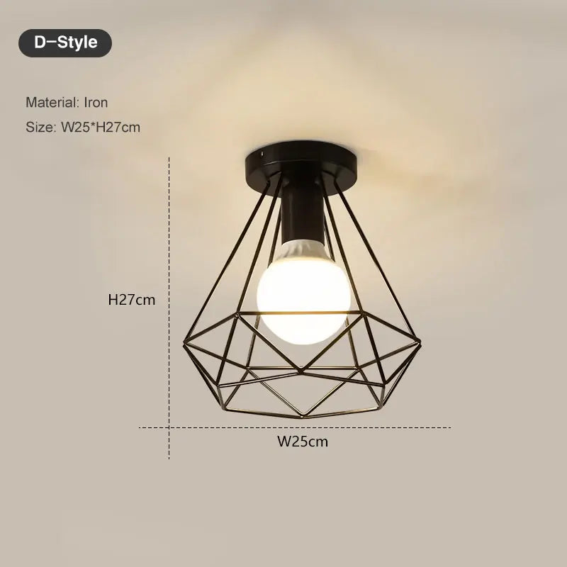 Vintage Black Metal Cage Ceiling Light