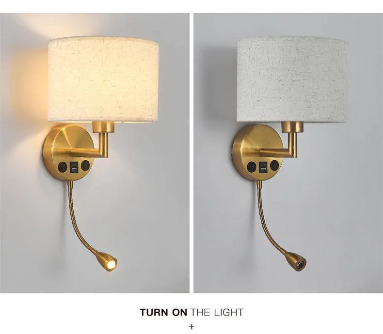 Fabric Shade Wall Lamp With Reading Light