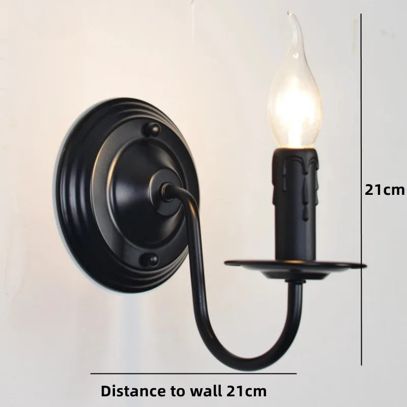 European Retro Wrought Iron Wall Lamp Sconce American Candle Style