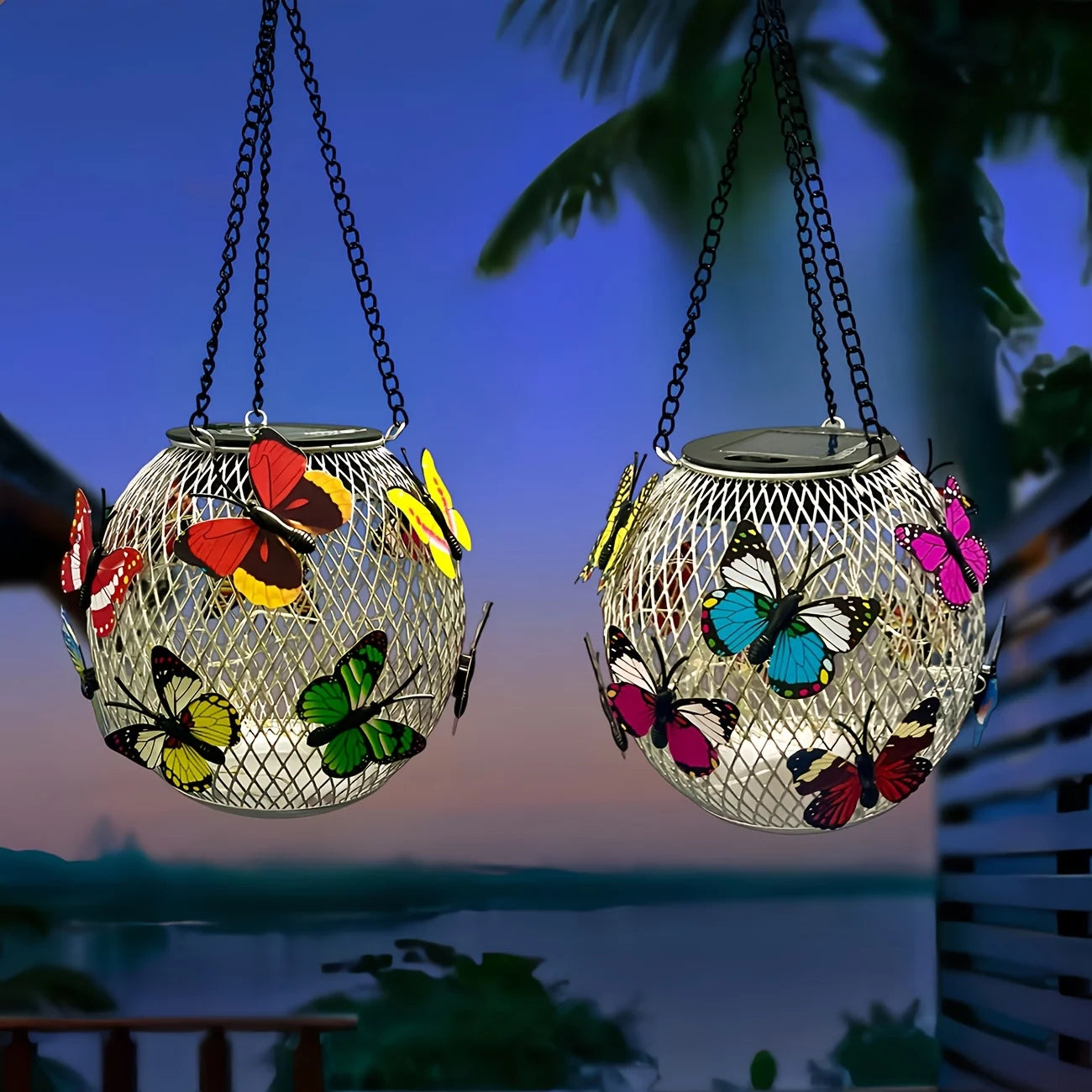 Solar Butterfly Hanging Metal Lantern
