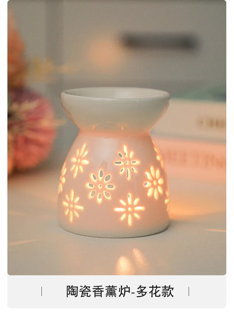 White Ceramic Essential Oil Burner with Hollow Cutwork