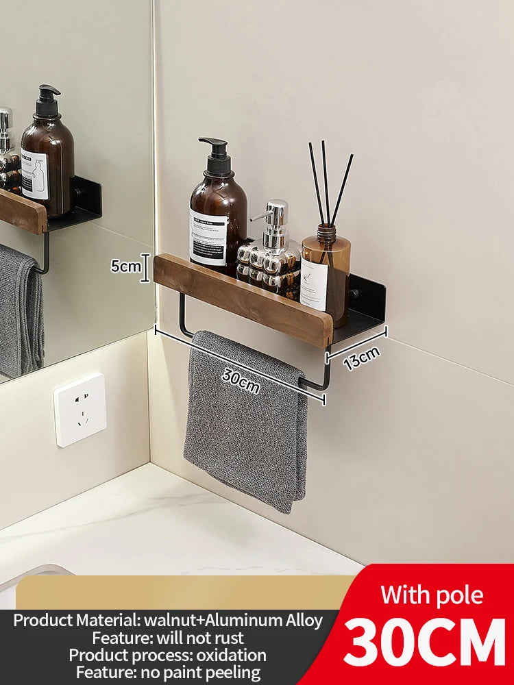 Wood and Aluminum Floating Bathroom Shelf