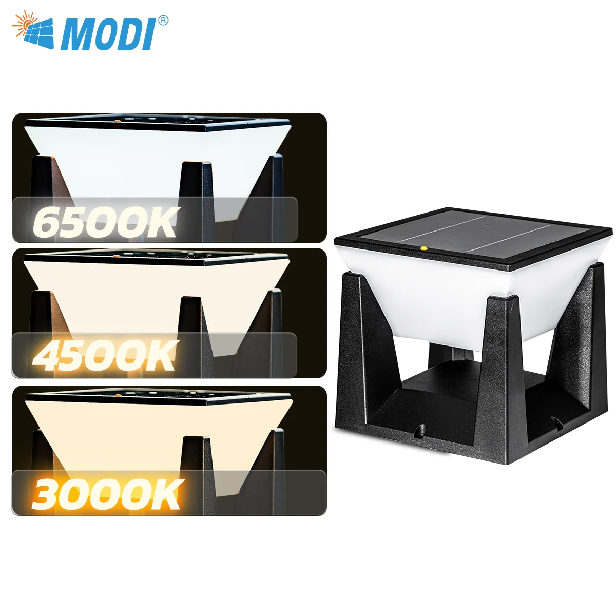 3-Color Solar Post Light IP65 Waterproof Outdoor Garden Yard Pathway