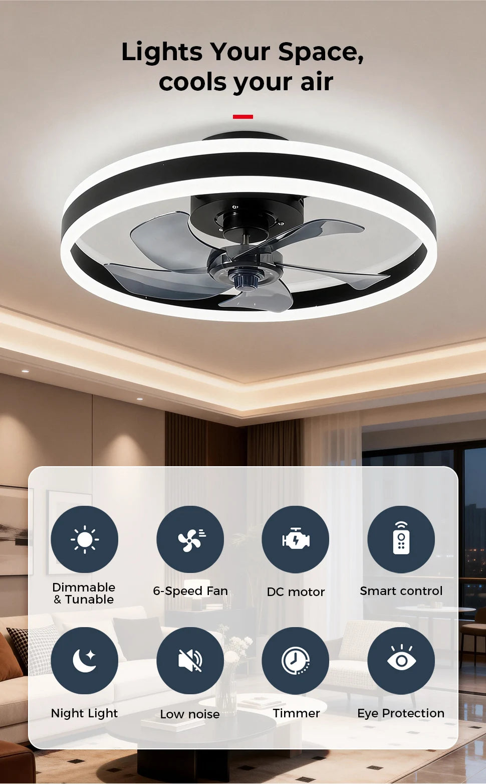 Silent Dimmable LED Ceiling Fan