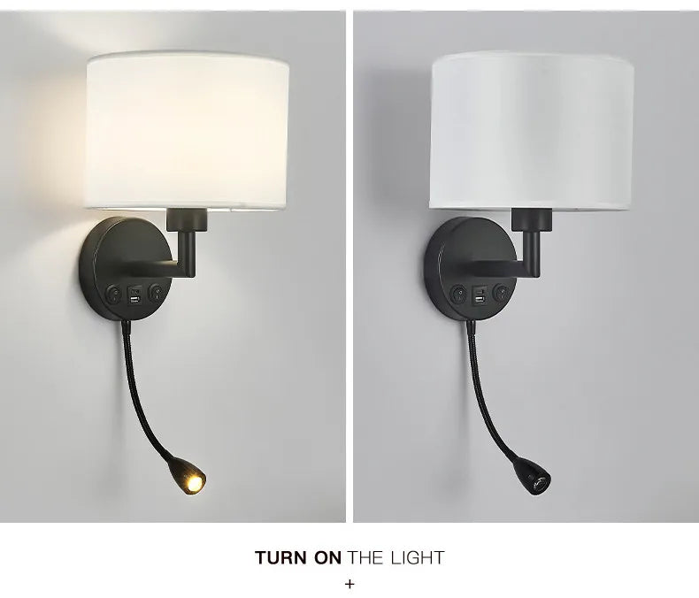 Fabric Shade Wall Lamp With Reading Light