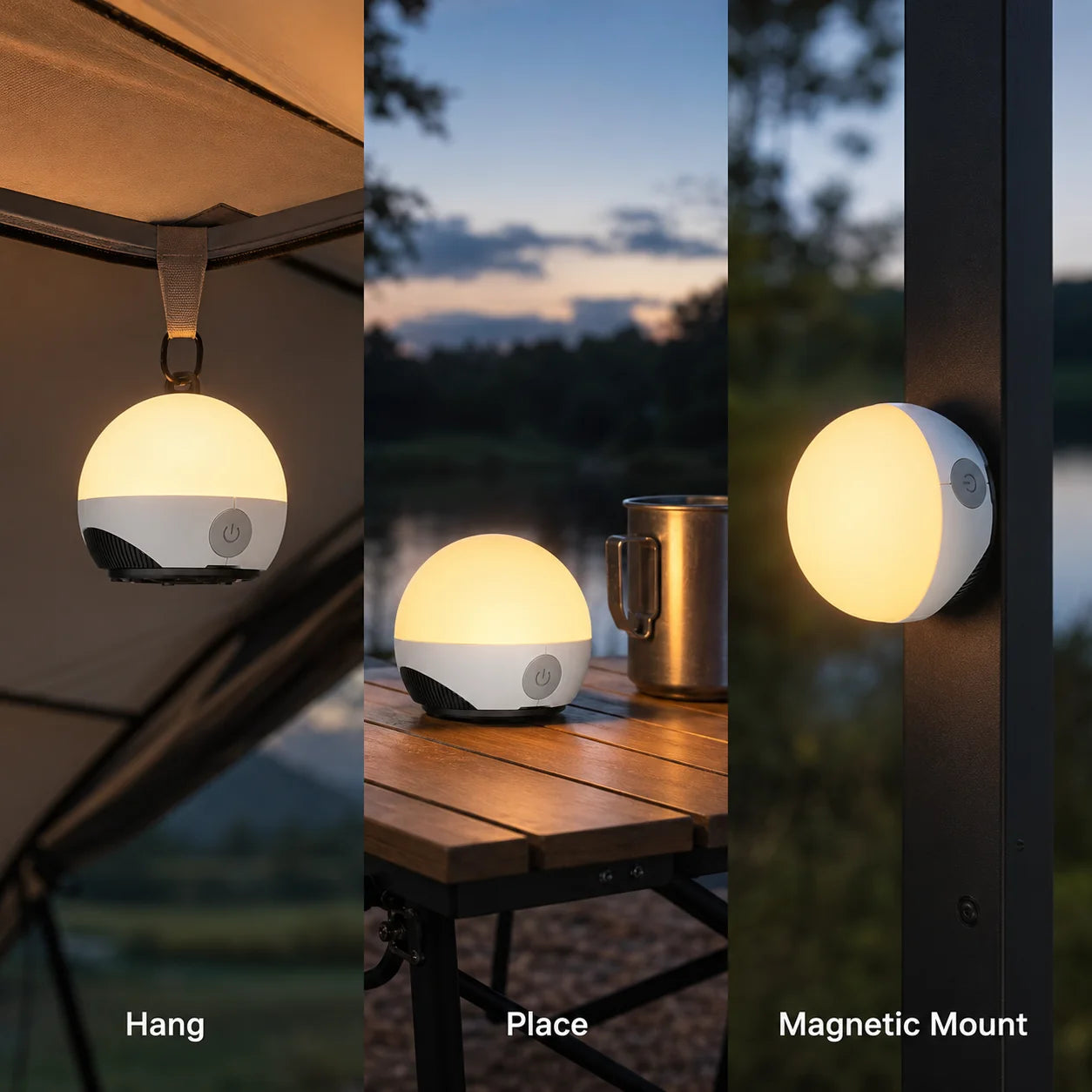 Portable RGB Camping Lantern USB-C Rechargeable LED Tent Light with Magnetic Base, Sliding Color Control, IPX5 Water Resistant for Camping Hiking Home