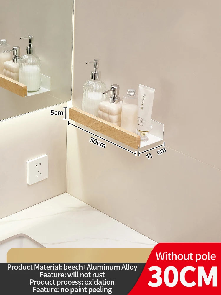 Wood and Aluminum Floating Bathroom Shelf