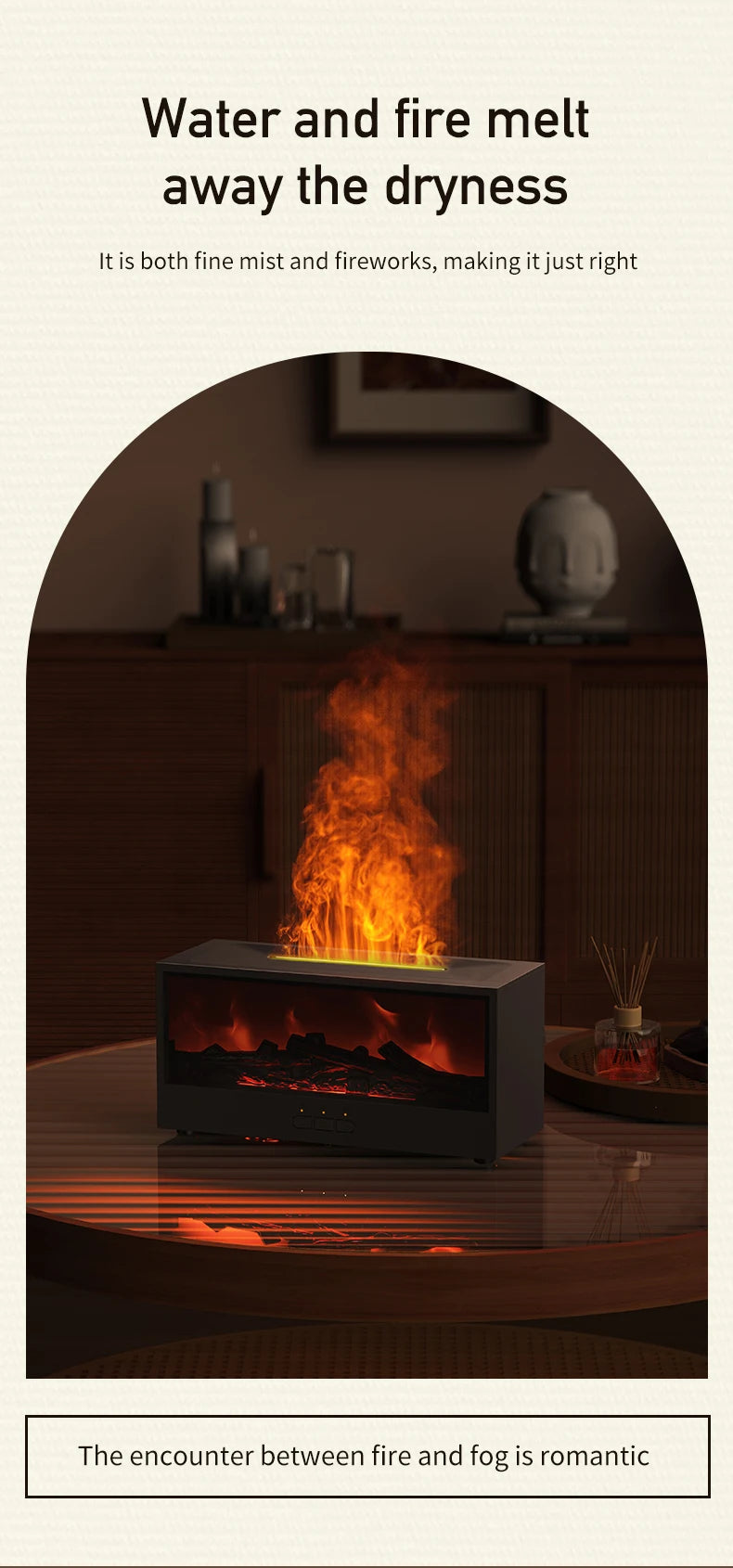 Creative Fireplace Air Humidifier Waterless Auto-Off Aroma Essential