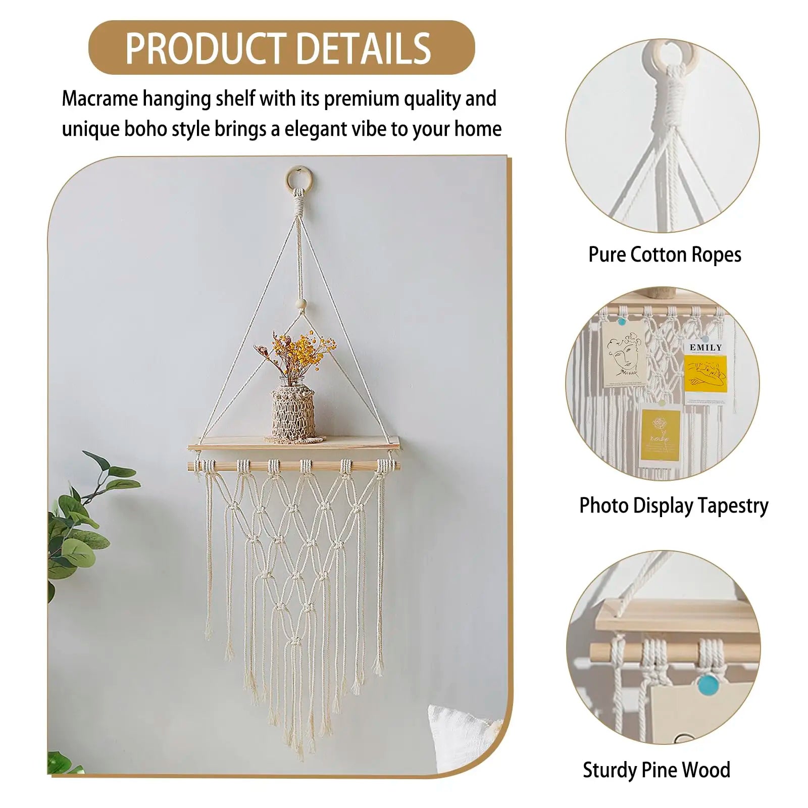Macrame Wall Hanging Shelf
