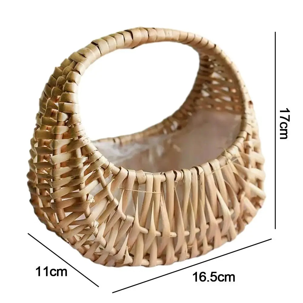 Half Moon Woven Wicker Basket with Handle