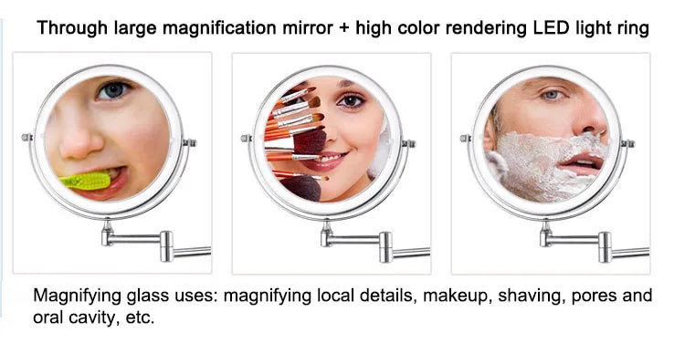 Golden Wall Mounted Folding Vanity Mirror, Double Sided with Fill Light