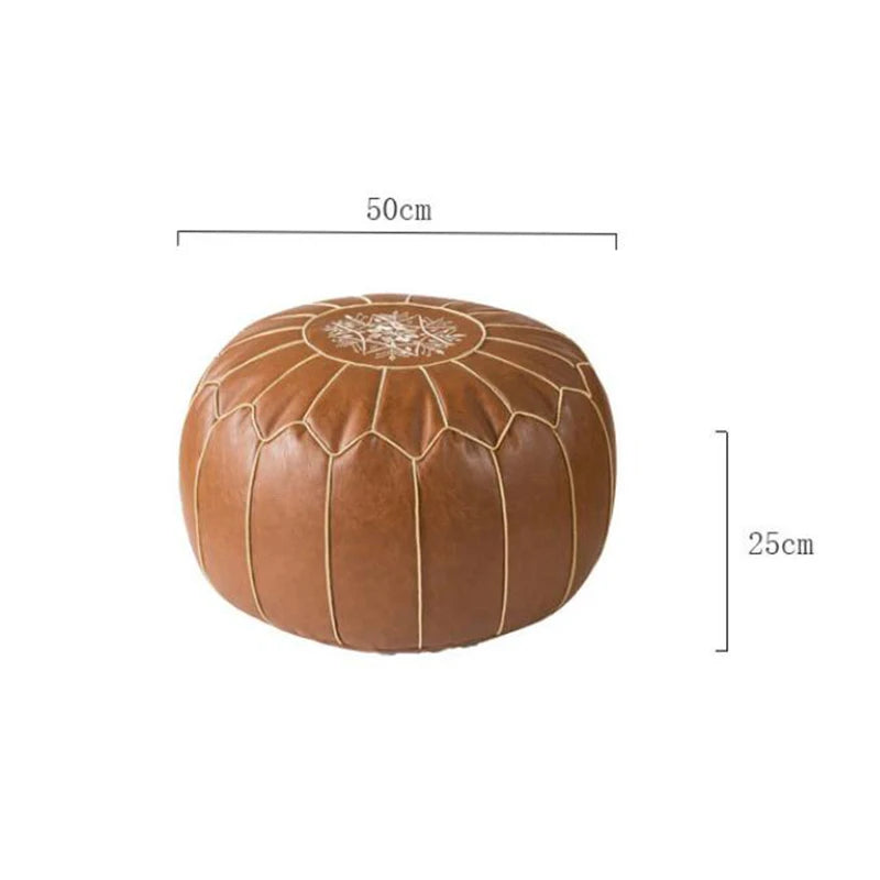 Embroidered Moroccan Leather Pouf Cover