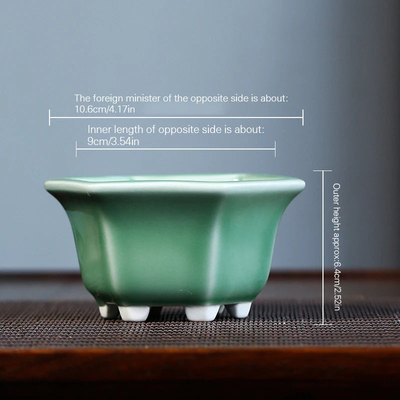 Hexagonal Glazed Ceramic Bonsai Pot