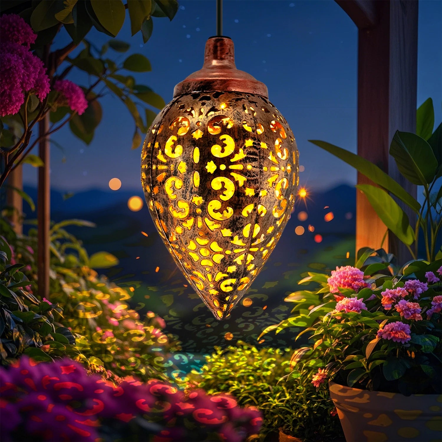 1PC Iron Solar Lantern Outdoor, Solar-Powered Garden Light