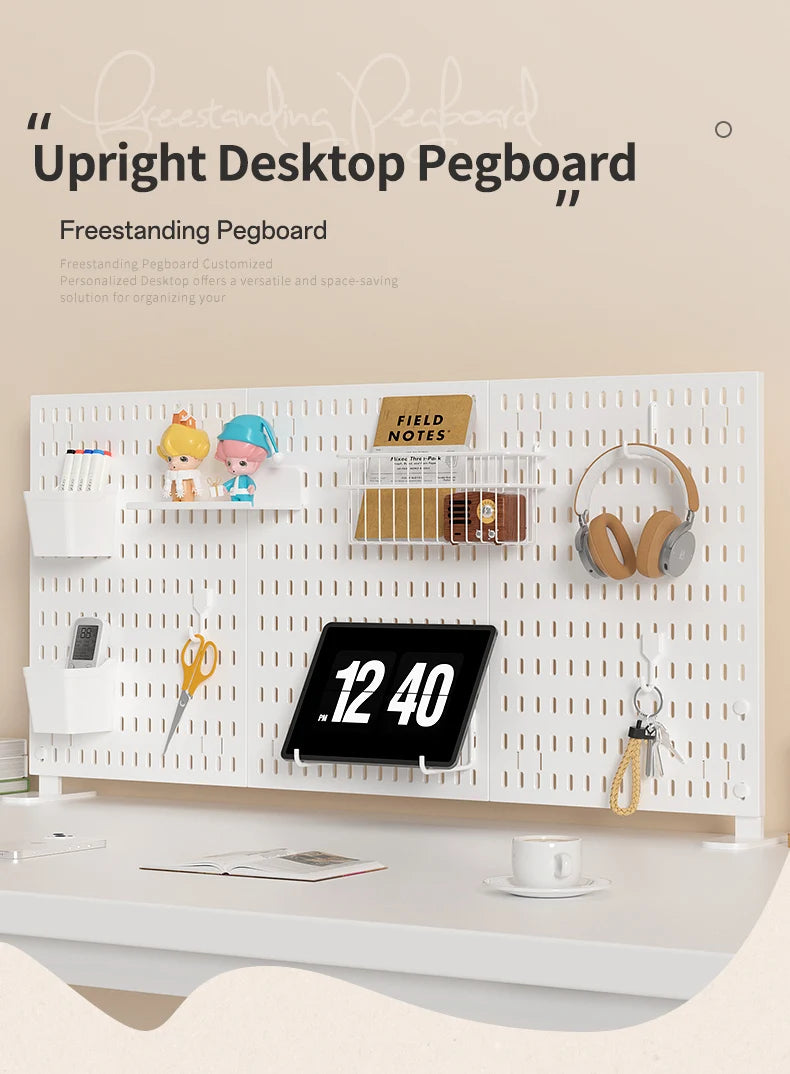 Home & Office Desktop Pegboard: Height-Adjustable Standing Storage Rack for Supplies, Also for Decorative Figurine Display