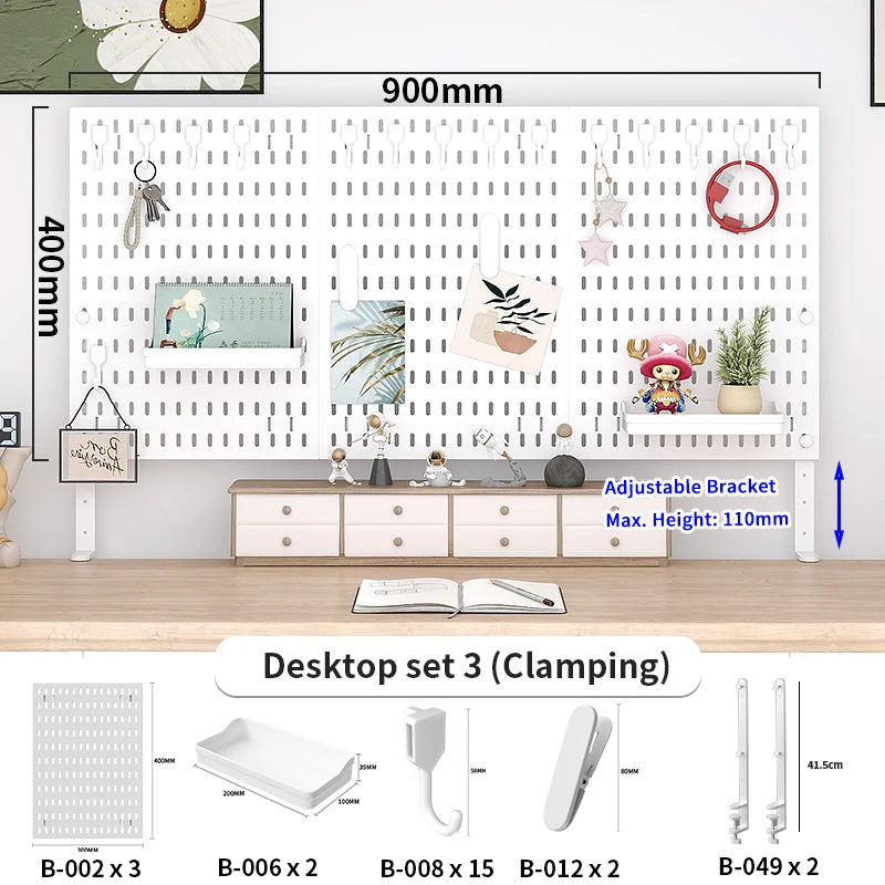Home & Office Desktop Pegboard: Height-Adjustable Standing Storage Rack for Supplies, Also for Decorative Figurine Display