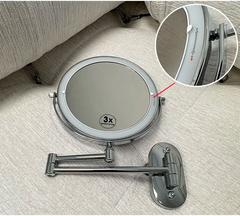 Wall Mounted Folding Makeup Mirror, Double Sided with Fill Light