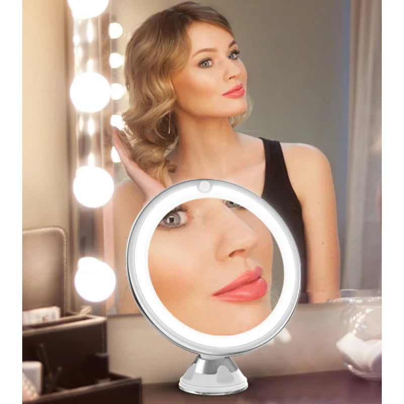 Round LED Makeup Mirror with 10X Magnification