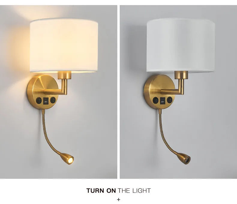 Fabric Shade Wall Lamp With Reading Light