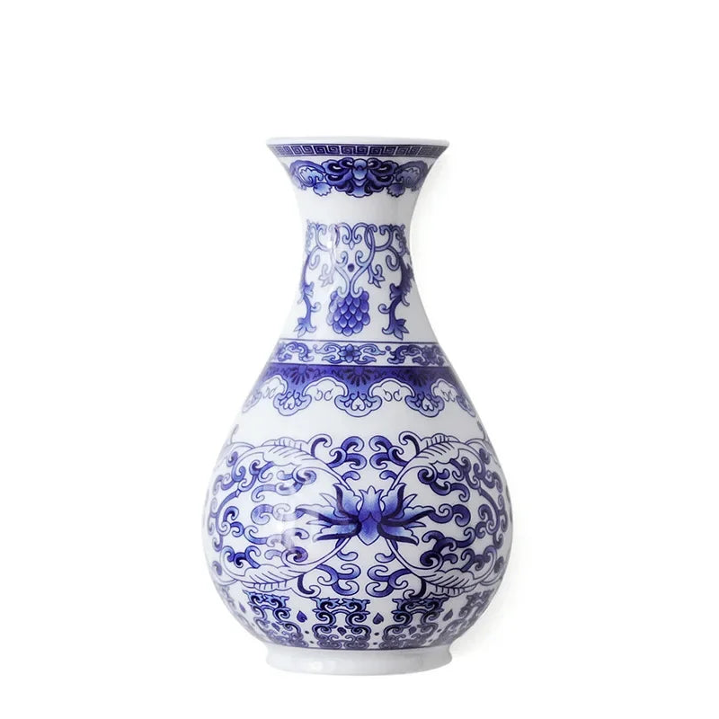 Ceramic vase, antique blue and white porcelain flower container