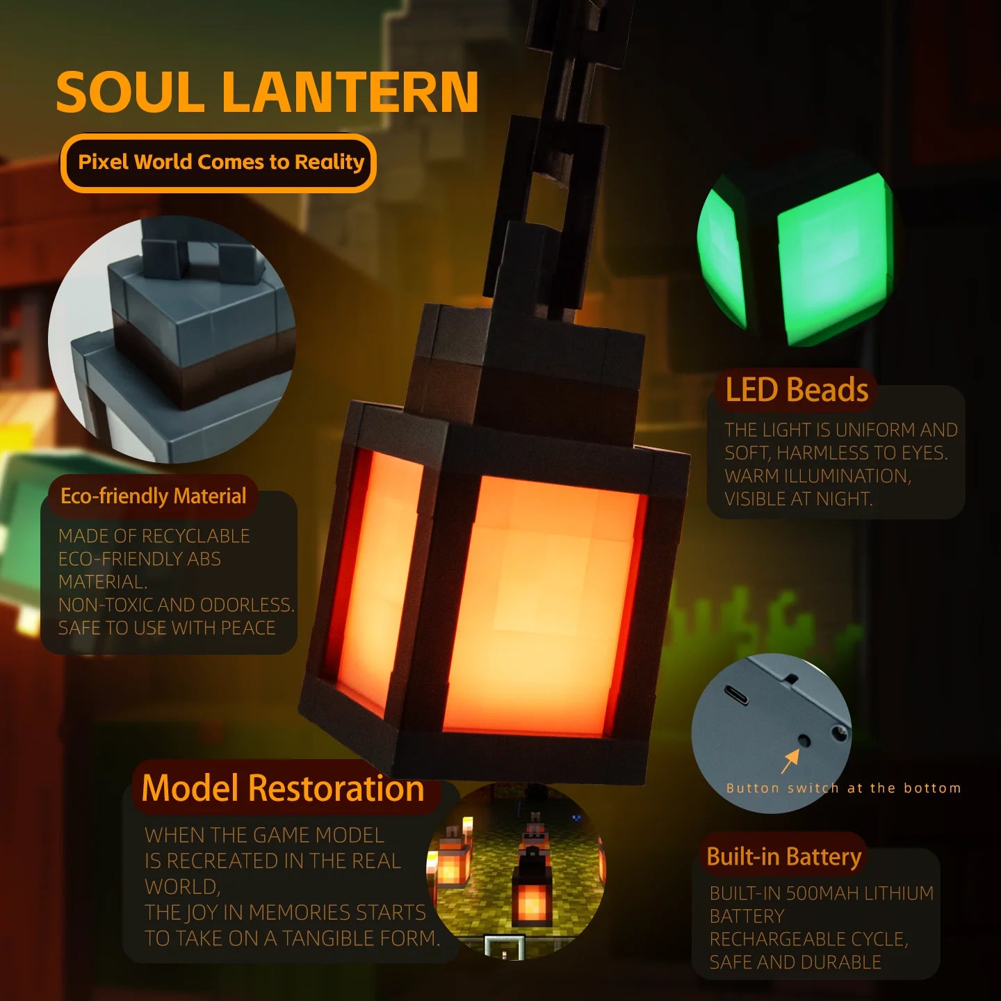 Pixel Style Night Light Lantern