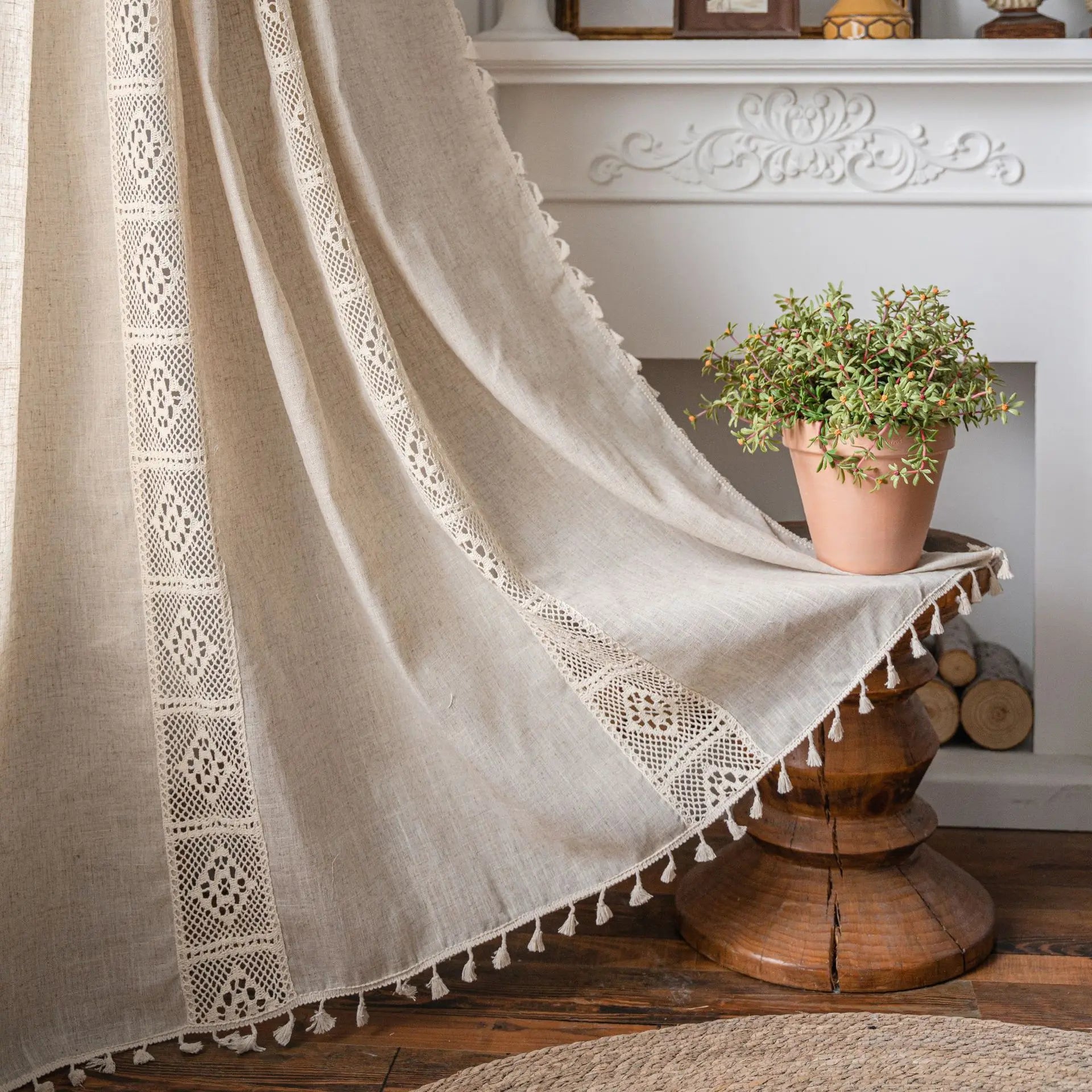 Boho Linen Tassel Curtain Panel
