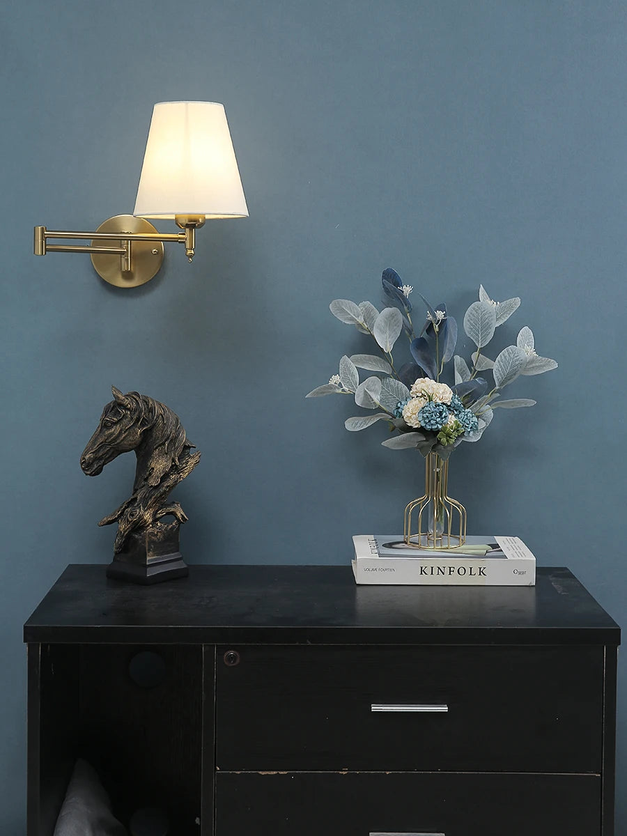 LED American Wall Lamp Folding Swing Arm Fabric wall light Bedroom Bedside Living Room Study StairwayMirror front wall lamp