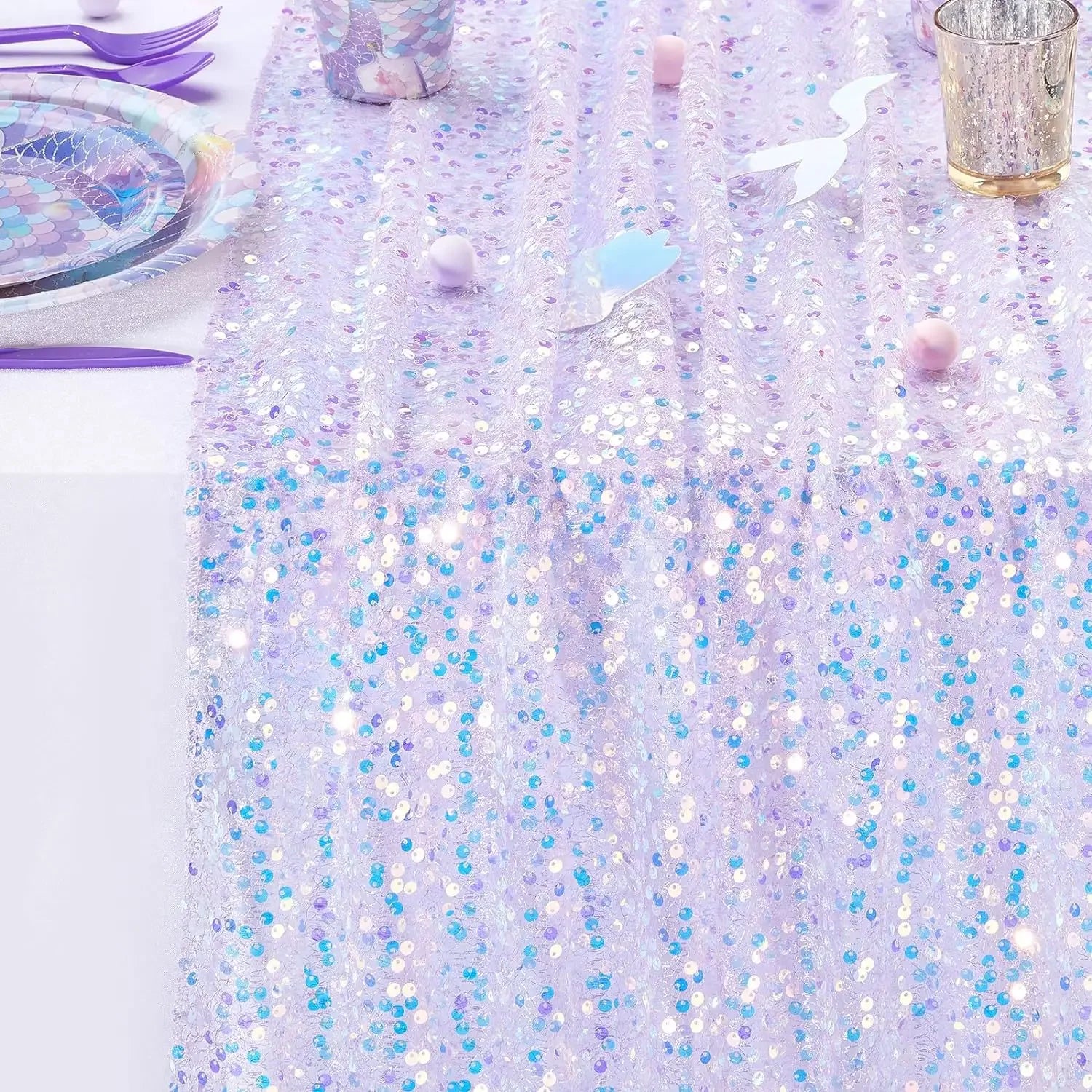 Glitter Iridescent Sequin Table Runner,Soft Wedding Dining Table Decoration