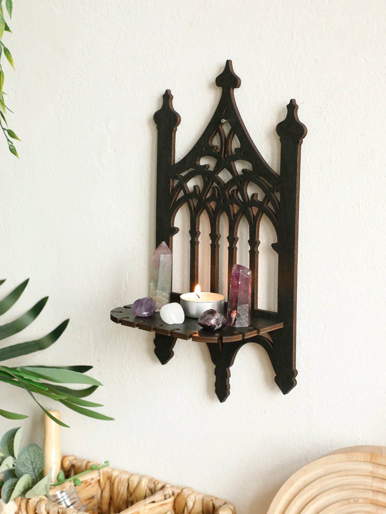 Black Gothic Wooden Wall Shelf