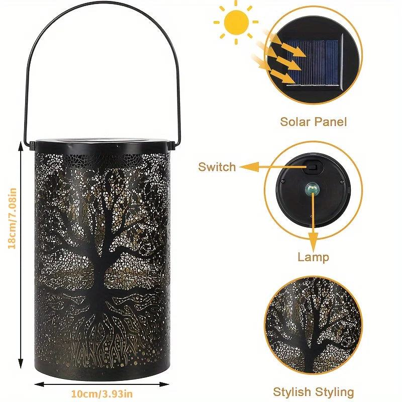 Vintage Metal Solar Hanging Lantern, Waterproof LED