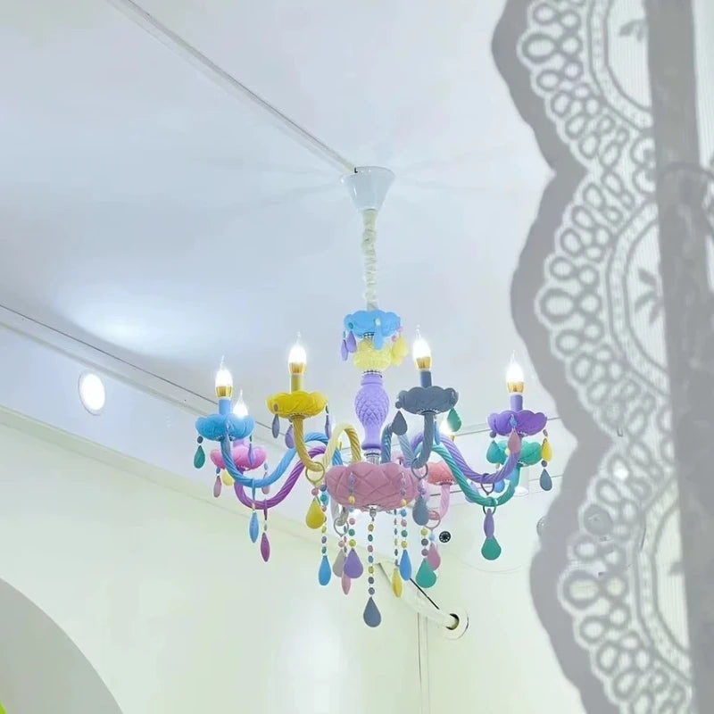 Nordic Macaron European Style Candles Crystal Chandelier for Girls and