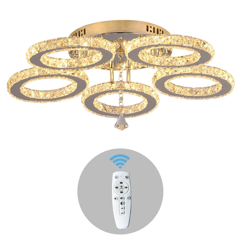 Modern K9 Led Crystal Ceiling Lamp Smart Chandelier Pendant Light Ring