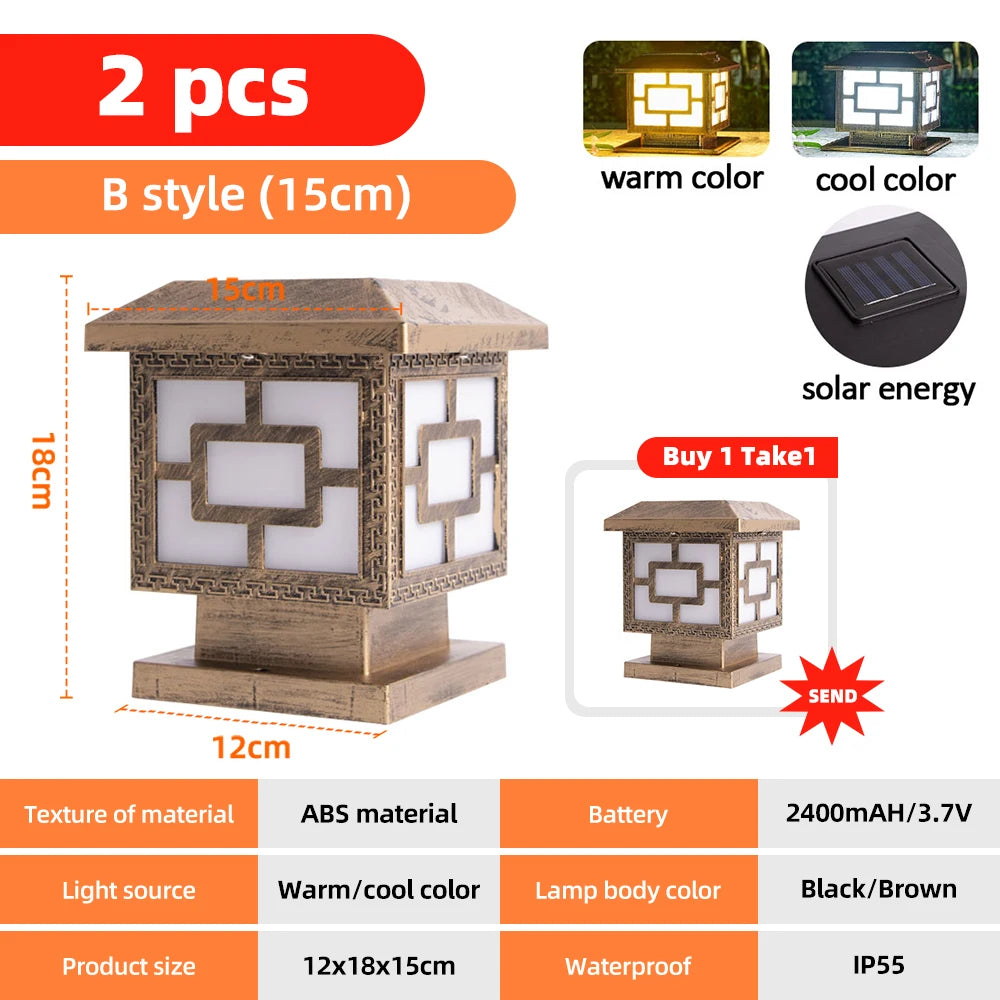 Outdoor LED Solar Stigma Post Cap Lights, Waterproof & 2 Color modes,